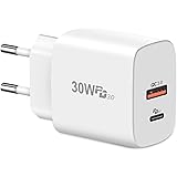 Caricabatterie USB C 30W,Cshare 2 Porte PD 3.0 Alta Velocità Adattatore da Parete Compatibile con iPhone 13/12/11/Pro Max Min