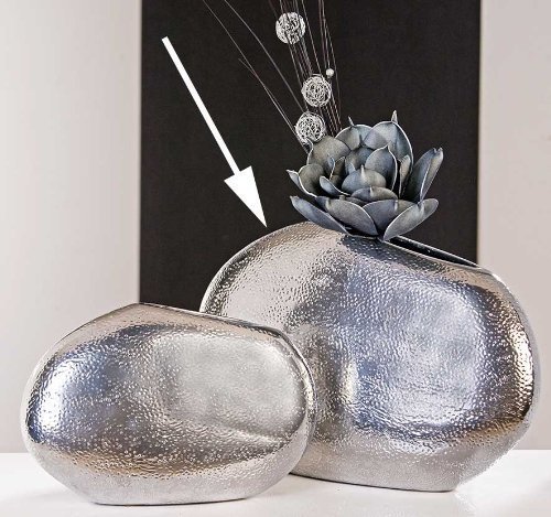 XXL Designer-Vase Punto aus Keramik · platinfarben Höhe 29 cm · Breite 40 cm