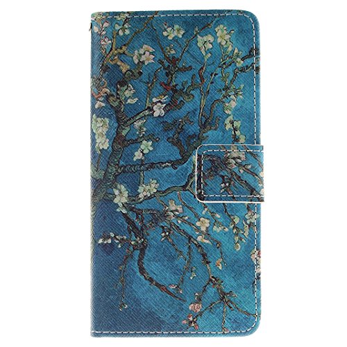 BQ Aquaris X5 Schutzhülle HuaForCity® Brieftasche Schutzhülle Case Hülle für BQ Aquaris X5,Kreative Blau Baum Muster Design Tasche Hülle Book Style PU Leder Wallet Case Flip Folio Ledertasche Brieftasche mit Silikon Kratzfest Magnet Standfunktion und Kartenfächer Etui Handyhülle für BQ Aquaris X5-Blau Baum - 2