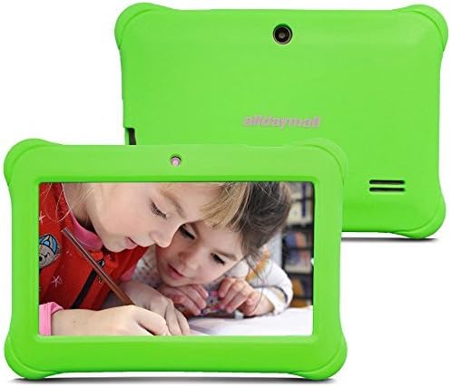Alldaymall 7" Android Tablets for Kids With Wi-Fi Quad Core and Dual Camera, 8GB, HD Kids Edition iWawa Pre-Installed ( Third Generation A88S with Green Kid-Proof Silicone Case)