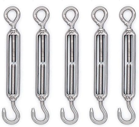 Mecollection 5pcs M5 Stainless Steel 304 Hook & Eye Turnbuckle Hook Wire RopeTension