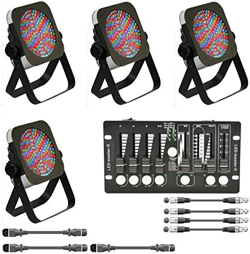 School Stage Lighting Kit with 4 x Slim LED Par 56, Mini DMX Controller &amp; Cables