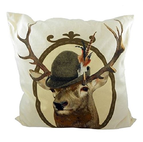 Mars & More Kissen Alm Rothirsch mit Hut 50 x 50 cm 100 % Bauwolle incl. Füllung