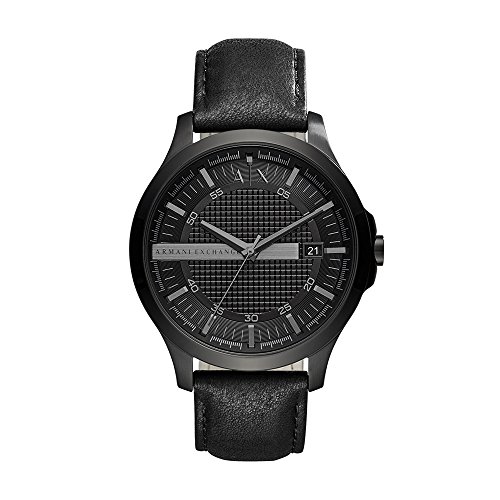 Armani ExchangeLeather Analog Black Dial Men Watch - Ax2400, Black Band