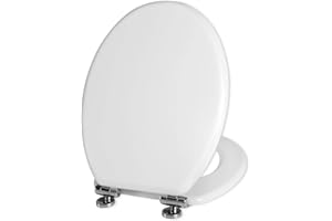 ANGEL SHIELD Durable Soft Close Antibacterial Toilet Seat - Adjustable Hinges, Wooden Material, Quick Release Lid for Easy Clean (White)