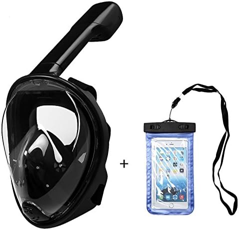 YOUHONG® Anti-Fog Anti-Leak Snorkel Mask Easy Breathing Full Face GoPro Compatible 180° Panoramic View Diving Mask Set Black S/M + Waterproof Phone Bag