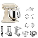 KitchenAid ARTISAN Küchenmaschine Creme im STARTER-SET inkl. Gemüseschneider, Fleischwolf und vielem Zubehör, 5KSM175PSEAC