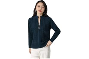 OWNWFEAT Femmes Demi-Col Haut Fermeture Éclair Tricoté Cardigan Veste À Manches Longues Cardigans Épaissir Pull
