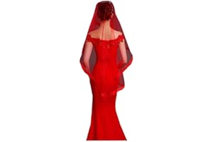 FENDAWN STRIVE Wedding Bridal Long Veil Women Festive Tulle Veil Bridal Accessory Headdress, Red, 51 x 67 Inches