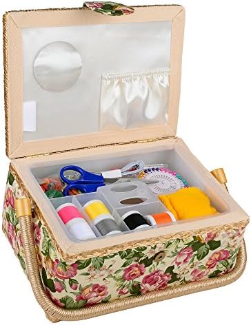 Exclura Vintage Sewing Basket Box with Sewing Kit Accessories