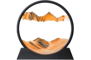AOLIFLY Peinture de Sable Fluide – Images de Sable Rotatives 3D Dynamiques, Art de Sable Mobile, Cadre en Verre Rond, Image de Sable, Décoration de Sablier de Paysage Naturel