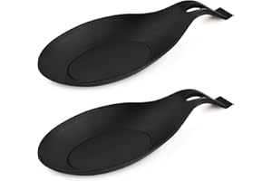 YILANJIN Spoon Rest, 2 PCS Silicone Spoon Holder for Kitchen Counter, Almond Shaped Kitchen Spoon Holder for Living Room, Reusable Kitchen Utensil Rest for Spatulas, Cookware, Spoons (Black)