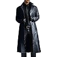 Mens Leather Jacket Long Trench Coat Sale Windbreaker Gothic Faux Leather Steampunk Overcoat Full Length Clearance Winter Casual Outwear Lapel Bomber Motorcycle Coat Biker Jacket UK Plus Size 8-22
