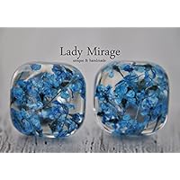 Echte Blüten Ohrstecker -Quadrat- Blau