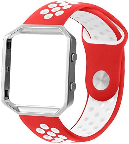 For Fitbit Blaze Strap,TZFOX Silicone Band Soft Replacement Strap with Metal Frame for Fitbit Blaze Smartwatch(Red/White)