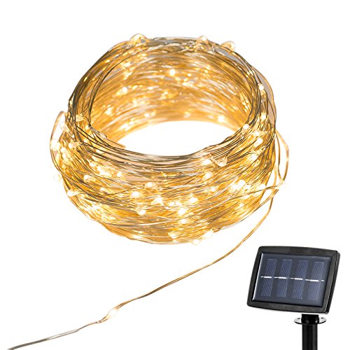 Preisvergleich Produktbild Solar Lichterkette, 150LED Außenlichterketter, Kupferdraht Lichterkette Weihnachtsdeko Weihnachtsbeleuchtung für Outdoor, Garten, Haus Weihnachtsfest, Hochzeit. (gelb)