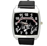 TAPORT® Herren Uhr Analog Quarzwerk mit Leder Armband Metallica Schwarz Quadrat