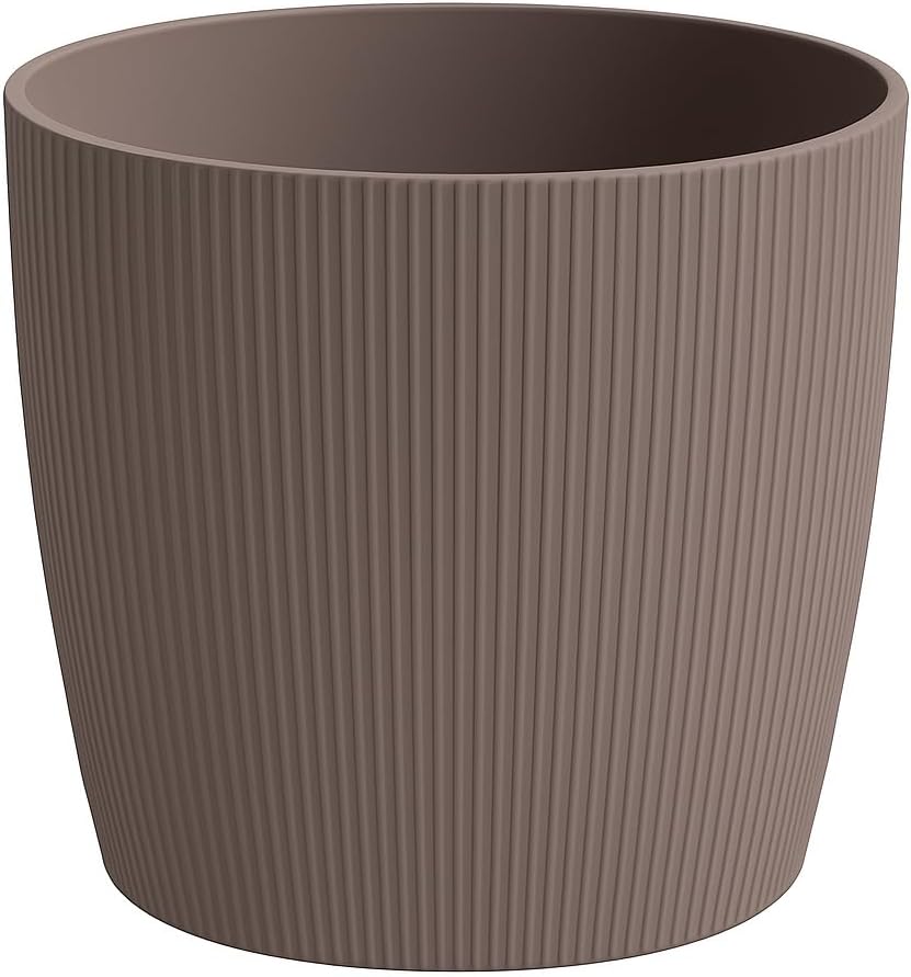 Home Garden Ornaments Decorative Plant Pots Indoor – Striped Indoor Plant Pot for Home and Garden (Diameter 18cm, Taupe)
