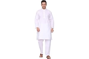 ITOS365 Kurta Herren-Pyjama-Set, Baumwolle, lässig, regulär, ethinisch, indisches Kleid, Weiß