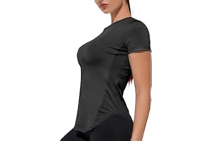 Weardear Sport T-Shirt Damen Rundhalsausschnitt Workout Tops Kurzarm Atmungsaktive Mesh Seiten Laufen Yoga Top S-XXL