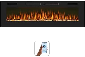 Mystflame Crystal 60, Chimenea Eléctrica de Pared con Wi-Fi, 152 cm, Ultra Delgada 8 cm, 12 Colores de Llama, Termostato 750/1500W, Estufa con Calefacción Confortable, Pantalla Táctil y Temporizador