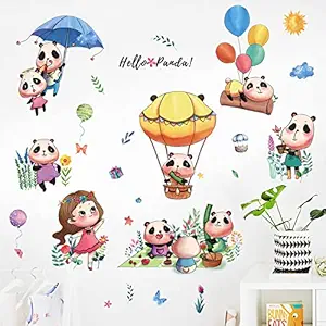 JAAMSO ROYALS Cartoon Panda Balloon Picnic Wall Stickers for Living Room Window Kids Room Vinyl Wall Sticker ( 60 cm*90 cm)