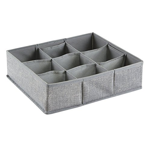 mDesign Stoffbox für Schrank oder Schublade, 9 Fächer – die ideale Aufbewahrungsbox (Stoff) – flexibel verwendbare Stoffkiste – Farbe: grau - 3