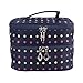 Polka Dots Double-Layer Toiletry/Cosmetic/Makeup Bag Travel Wash Organizer Case (Dark Blue)
