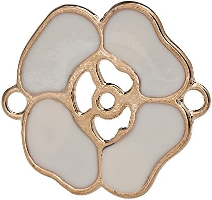 20pc Gold Plated Frame White Enamel Beaded Flower Jewelry Link &amp; Connector Charm with 2 Same Sides CA183-1