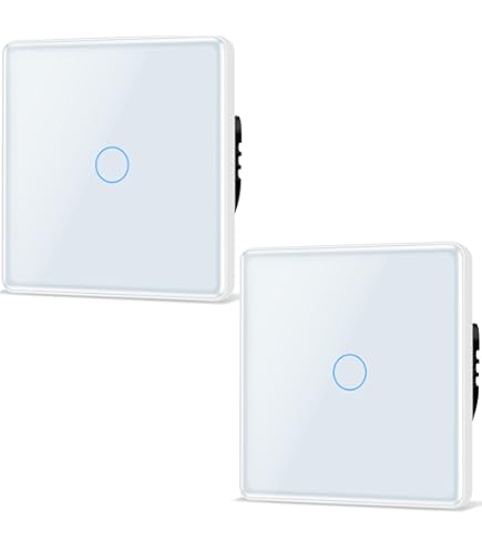 JIMEIDA Stopcontact met lichtschakelaar, wit, glazen touch-lichtschakelaar met Schuko-stopcontact, inbouw, 2-voudige 1-polige wandschakelaar met statusled, 500 W/vak