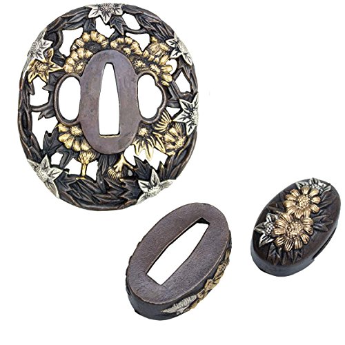 Preisvergleich Produktbild Chrysanthemen Tsuba mit Fuchigashira Set
