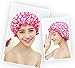 Moolecole Women's Floral Waterproof Double Layer Shower Cap Elastic Band Bathing Cap Spa Shower Hat Pink