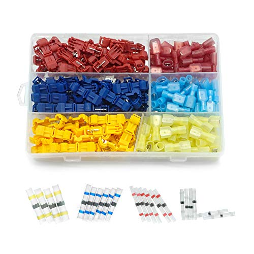 240 connettori a T per cavi, autospellatura rapida, con kit di scollegamento a forcella maschio in nylon completamente isolato, 22 connettori per saldatura.