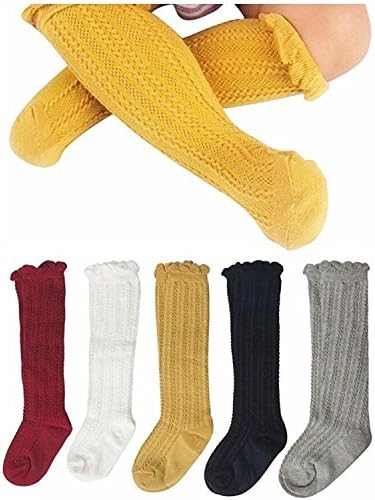 Angumo Baby Girl Boy Socks Toddler Cable Knit Knee High Cotton Socks Solid 5 Pairs (6-24 Months)