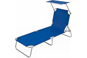 AND HOME Lettino Prendisole - ANTIRUGGINE - CON TETTUCCIO REMOVIBILE, Tessuto Oxford Traspirante E Antistrappo, Schienale Regolabile Su 4 Livelli, 187x58x36cm, Blu