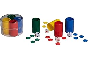 BLUECHOLON Set de Cubiletes de Plástico para Parchís y Oca, con Dados y Fichas, Multicolor (Set 4 cubiletes - Multicolor)