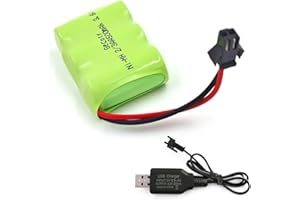Gecoty® Paquete de batería de 3,6 V, batería NI-MH 2/3AA, batería recargable de 500 mAh, con cable de carga USB y conector SM 2P para juguetes de control remoto, herramientas eléctricas,