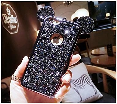 Sparkly Sequin Mouse Ear Novelty Cute Design Glitter Bling Phone Case Cover For iPhone X/6/6s 6plus 7/7plus 8/8plus Shock-Absorption Bumper (iPhone 7/8, Mouse Black)