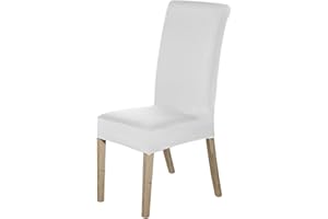 TRIMMING SHOP High-Back Chair Covers for Dining Room Chairs – Spandex Stretch, Universal Armless Chair Protective Slipcover, Removable & Washable for Kitchen, Wedding, Party, Banquet & Hotel, White, Pack of 4