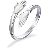 Qings Anelli Dell'abbraccio della Mano Anello Regolabile per Mani per Donne Anelli di Ordito Promise Impilabili in Argento St