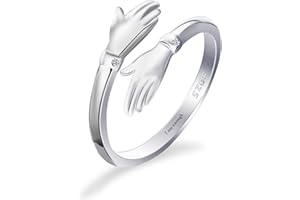 Qings Hug Ring 925 Sterling Silver Hug Hand Open Adjustable Embrace Rings I am Enough Inspirational Hugging Thumb Ring Valentines Day Birthday Jewelry Gifts for Mom Girls Daughter