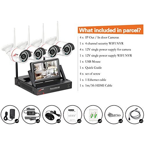 Wireless-CCTV-Security-Systems-SWINWAY-Wireless-Security-Camera-Systems-with-7-Inch-Monitor-Wifi-NVR-Kit-4-Channel-960P-Indoor-Outdoor-Camera-No-Hard-DriveEasy-Remoet-AccessAppPlug-and-Play