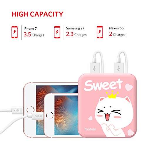 Batterie Externe Yoobao 10400mAh Chargeur Portable Power Bank Compact Mini Lampe de Poche LED Piles Externes 2 Ports USB pour iPhone 8 8 Plus   7  iPad  Samsung Galaxy  etc  - Rose