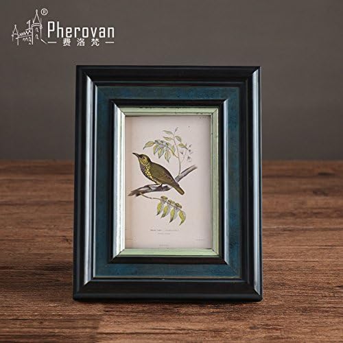 Classic Solid Wood Frame, Retro Pendulum Taiwan, Wall Blue, Photo Wall, Country, Mediterranean, European Style Living Room,8 Inch,Q-1