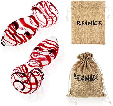 REANICE PIPE 2-PCK Cheap Glass pipe Red Pipe with Carb Hole (L:11cm W:4.5cm) + tobacco bags