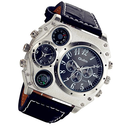 lancardo Herren Armbanduhr, Leder Legierung, Analog Quarz Kompass Thermometer Armband Uhr, breit Leder Armband mit Schwarz Zifferblatt