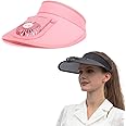 Goodern Sun Visors Hat with Fan for Women,Large Area Sun Protection Visors Children and Adults Fan Visor Hat Adjustable Beach Hat Children's Empty Top Cooling Hat with USB Rechargeable Fan-Pink