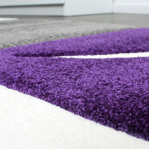 Designer Teppich mit Konturenschnitt Teppich Kariert Lila Schwarz Grau, Grösse:120×170 cm - 5