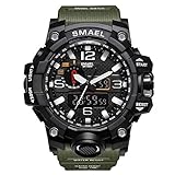 Herren Digital Sportuhr Army Militär Uhr Gummi 50m Wasserdicht Armbanduhr für Herren (Armeegrün)