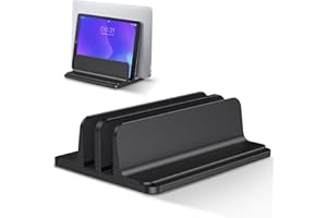 Bewahly Soporte Portátil Vertical Dual, Vertical Soporte para Ordenador Portatil de Aluminio con Base Ajustable para Macbook Pro Air, HP, DELL, Surface, Lenovo y Otros Portatiles, Laptop Stand (Negro)